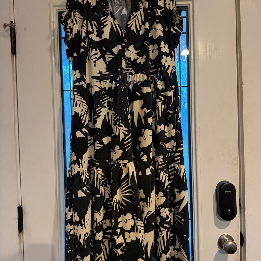 Wonderly Black and Cream Patterned Dress